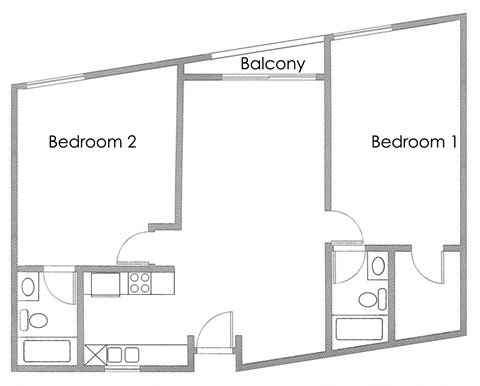 Two Bedroom 2 bath Apartment Floor Plan E at Park Rochester Apartments Westwood, California